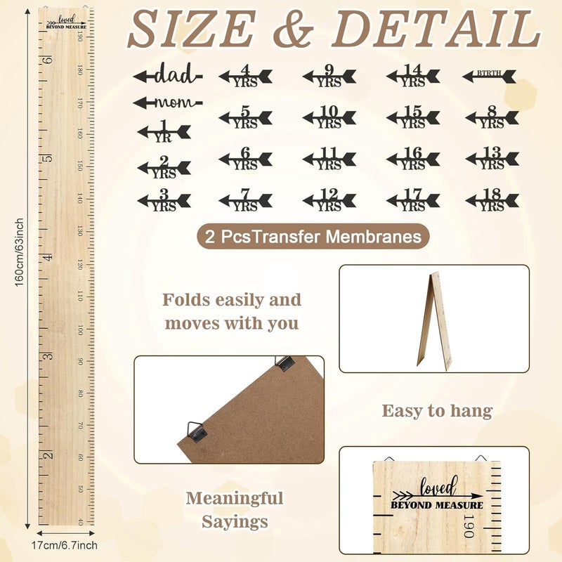 Eersida Growth Chart for Wall Kids Height Growth Chart Wooden Ruler Nursery Wall Decor Boys Girls Height Measurement Loved Beyond Measure for Room Hanging Decor(Classic Style) - Image 2